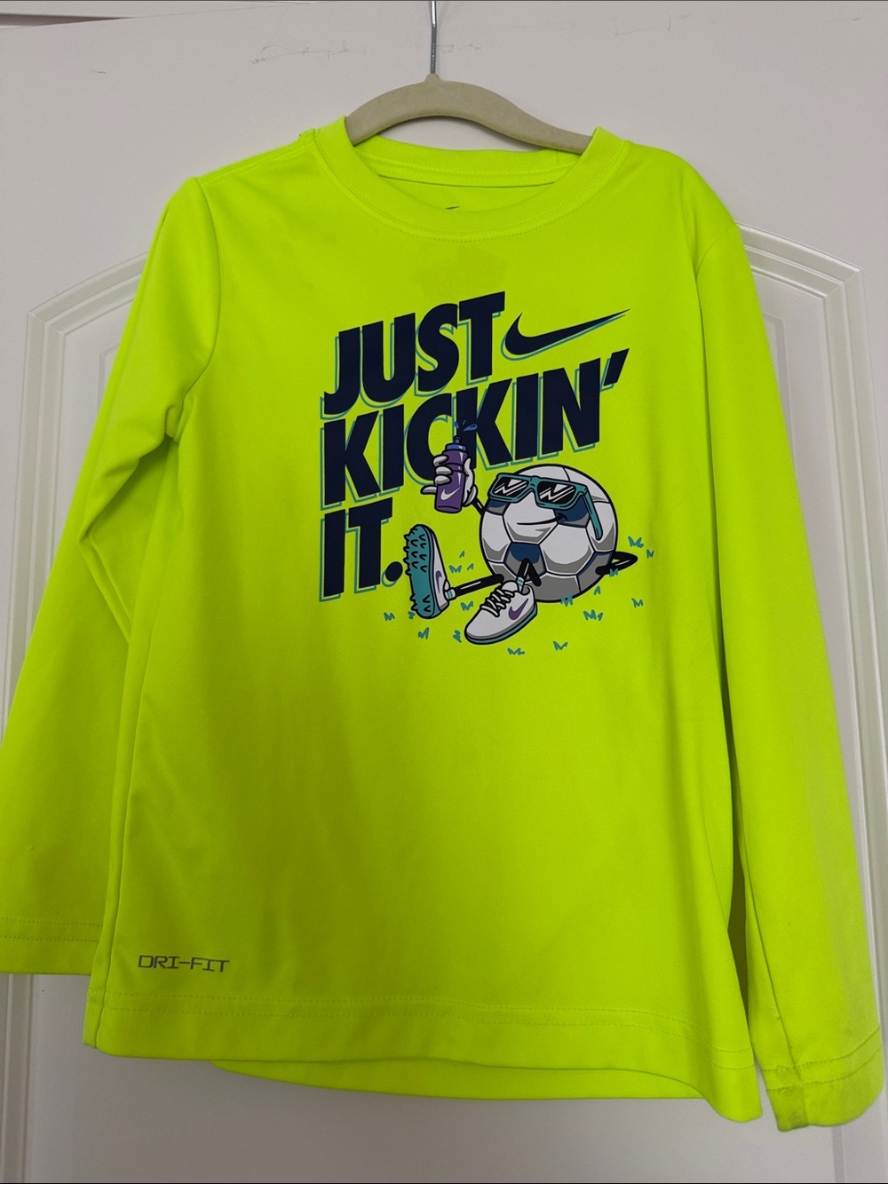 Nike | (5) Kid’sNeon Yellow Graphic 'Just Kickin' It' Long Sleeve Tee